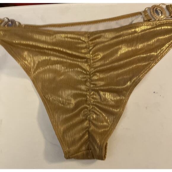 Sexy Women's Metallic Gold Bikini Set & Crystal Headband,triangle Halter, Large - Picture 6 of 14